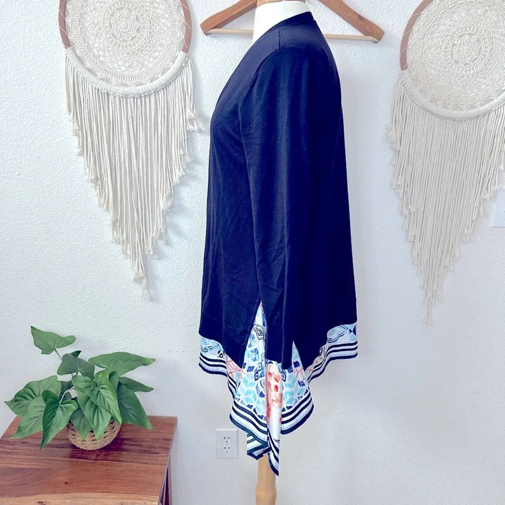 Chicos dk blue layered look open cardigan medium